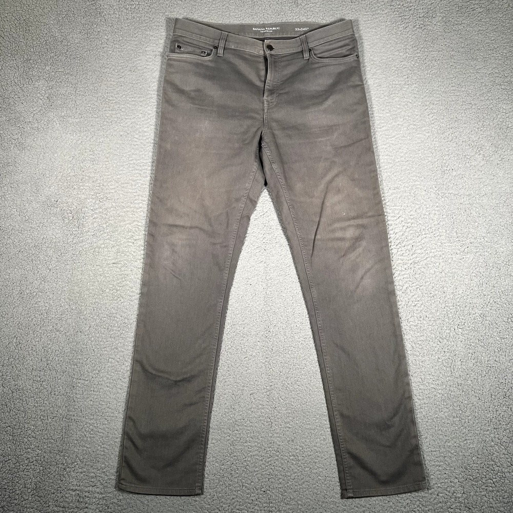 Banana Republic Jeans Mens 35x33 Gray Traveler Slim Straight‎ Casual Preppy Logo